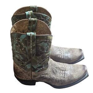 Tony Lama Womens 9.5 B VF6027 Vaquero Shorty Brown Teal Studded Square Toe Boots